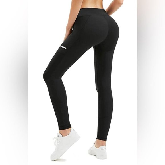 Along Fit black leggings side pocket  reflective stripe size Medium - Picture 1 of 15